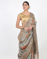 Steel Grey Moonga Silk Saree - Silk Mark Certified